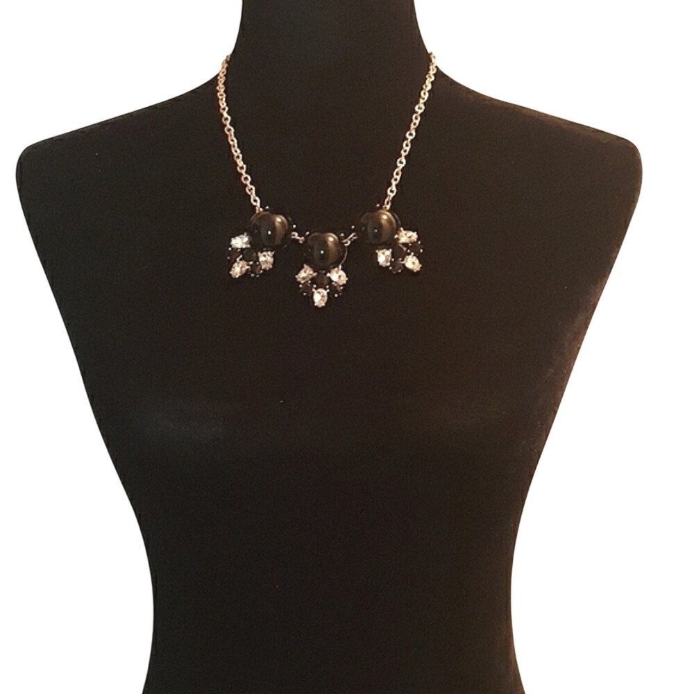 Black Silver Statement Necklace Crystal Rhinestone Bib Cluster Choker Adjustable